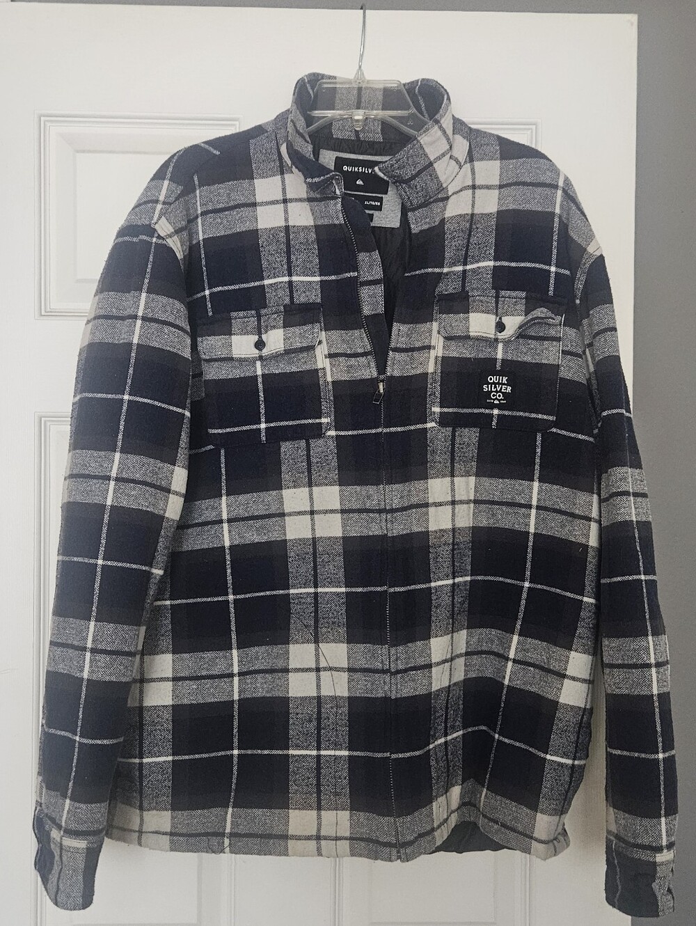 Quiksilver Men’s Black & White Plaid Button-Down Shirt